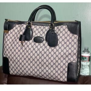 Gucci GG Supreme Vintage PVC  Leather Navy Boston Large Travel Weekender Bag